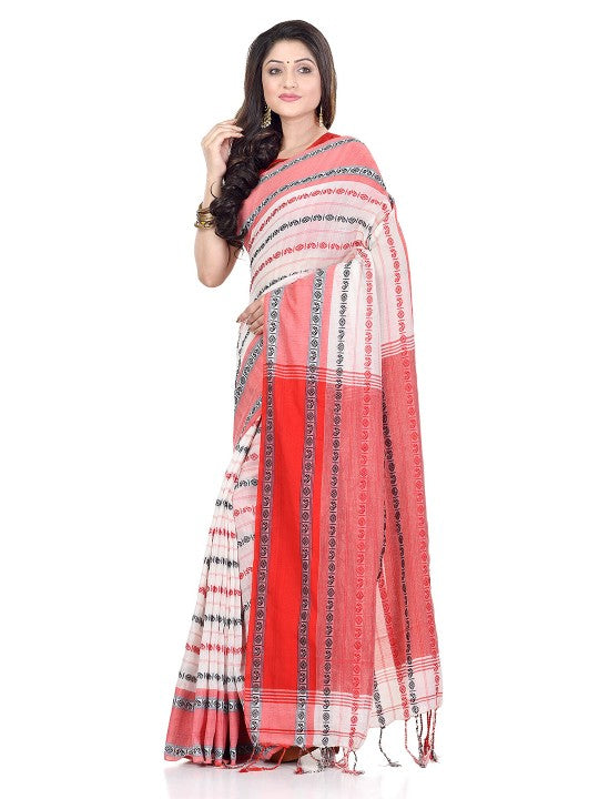 DESH BIDESH Woven Design Pure Cotton Traditional Taant Saree