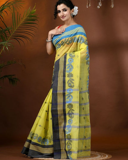 Women's Floral Phulkari Pure Cotton Handloom Taant Saree by DESH BIDESH