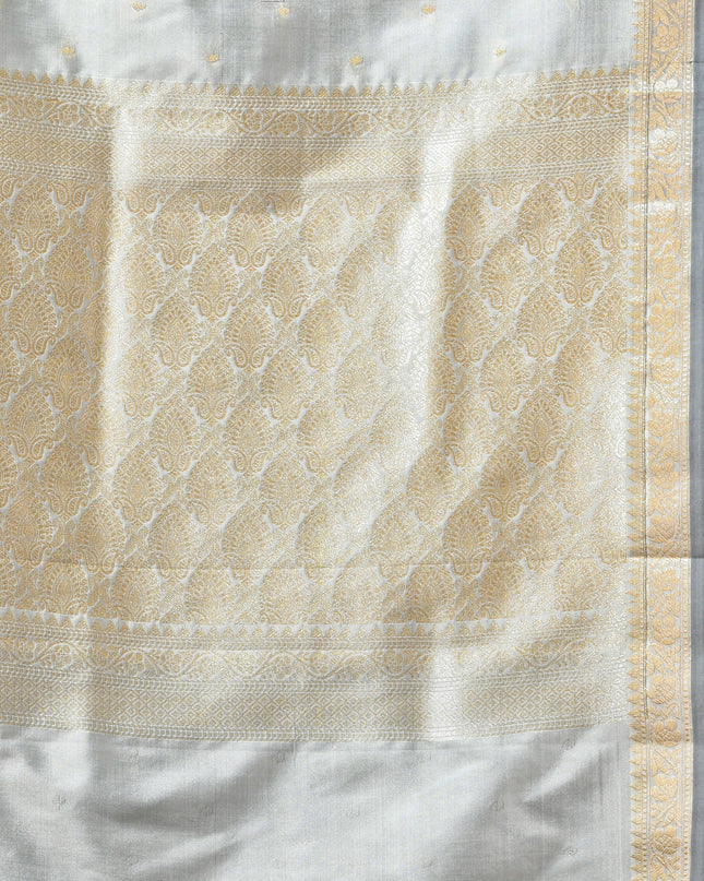 Women's Jacquard Banarasi Kanjivaram Kanchipuram Zari Butta Woven Slim Border Saree