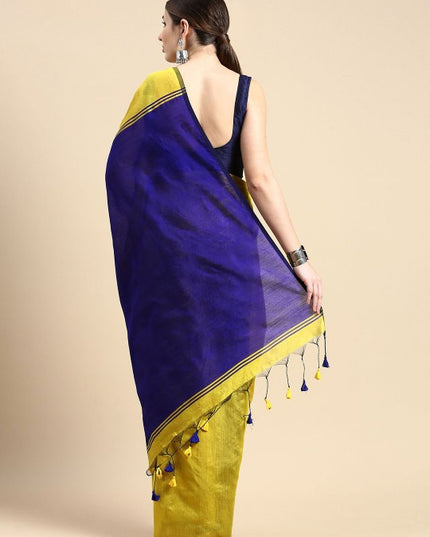 DESH BIDESH Elegant Colourblocked Silk Cotton Saree with Unstitched Blouse Piece