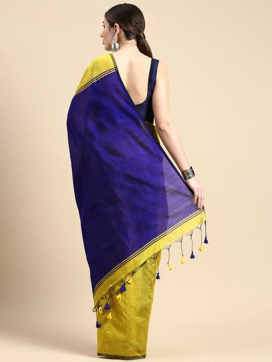 DESH BIDESH Elegant Colourblocked Silk Cotton Saree with Unstitched Blouse Piece