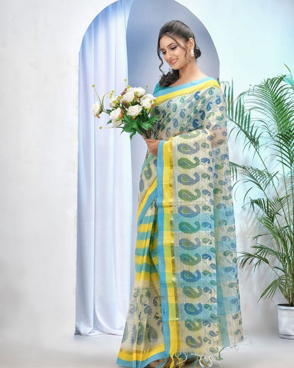 DESH BIDESH Printed Zari Paisley Pure Cotton Taant Saree