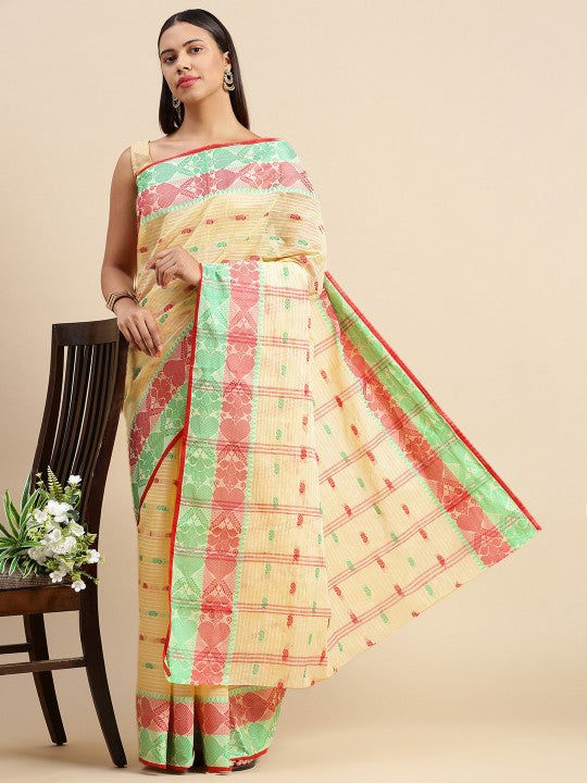 DESH BIDESH Woven Design Pure Cotton Taant Saree