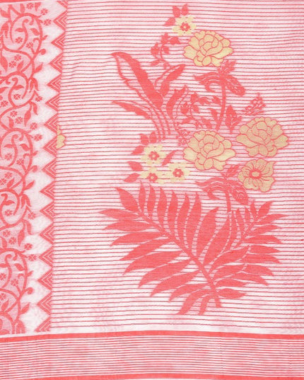 Exquisite Red & White Woven Design Jamdani Saree with Elegant Floral Patterns