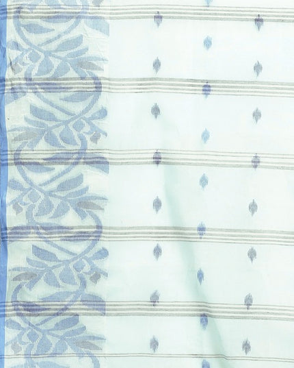 DESH BIDESH Blue & White Ethnic Motifs Pure Cotton Taant Saree