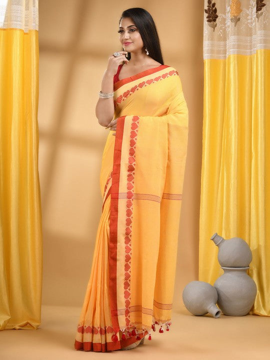 DESH BIDESH Bengali Pure Cotton Handloom Taant Saree, Traditional Indian Women's Attire