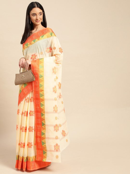 DESH BIDESH Ethnic Motifs Pure Cotton Taant Saree