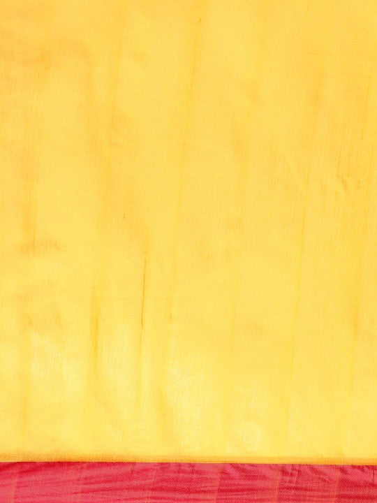 DESH BIDESH Yellow Solid Pure Cotton Taant Saree