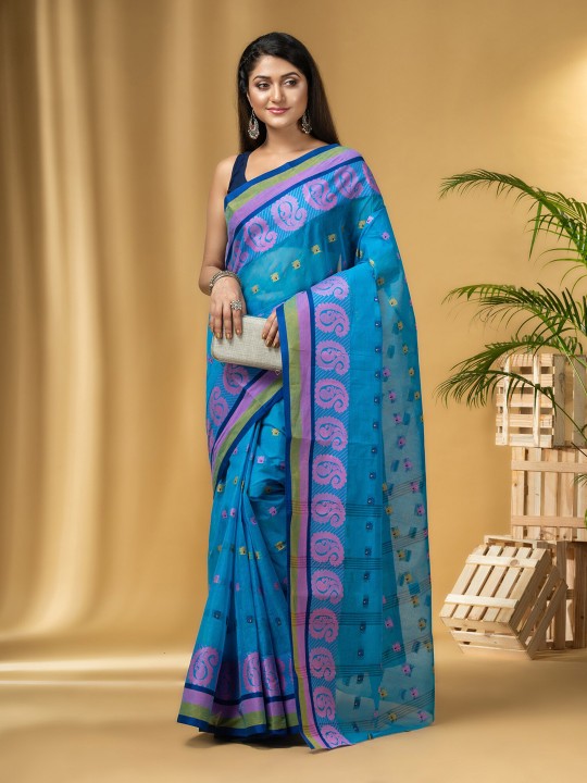 DESH BIDESH Ethnic Motifs Woven Design Pure Cotton Taant Saree