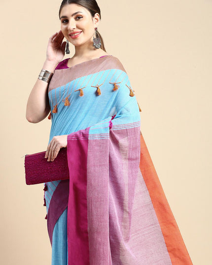DESH BIDESH Colourblocked Pure Cotton Taant Saree