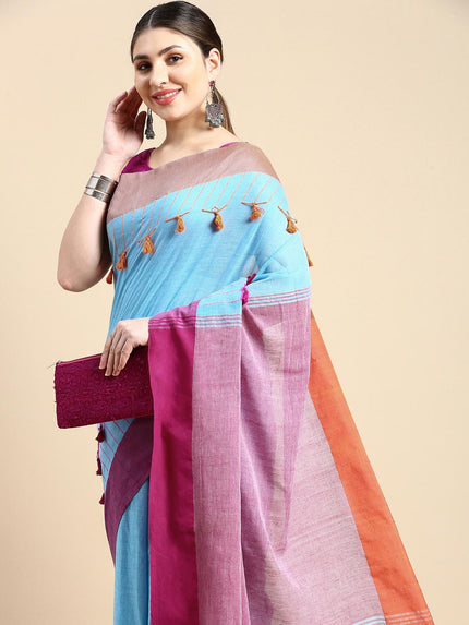 DESH BIDESH Colourblocked Pure Cotton Taant Saree