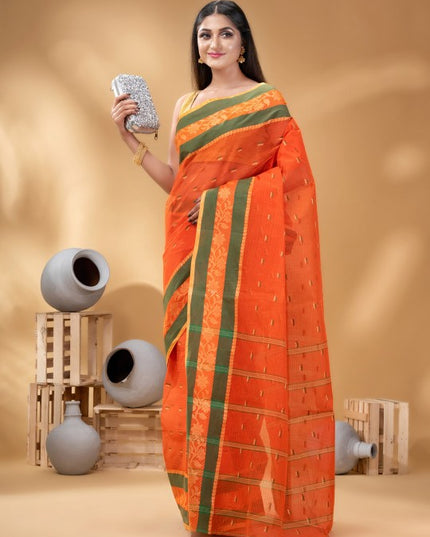 DESH BIDESH Ethnic Motifs Woven Design Zari Pure Cotton Taant Saree