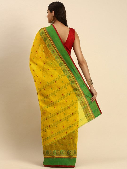 DESH BIDESH Woven Minakari Kolka Design Pure Cotton Bengal Taant Saree