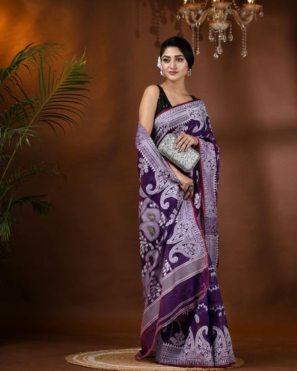 DESH BIDESH Paisley Zari Jamdani Saree with Woven Design Border
