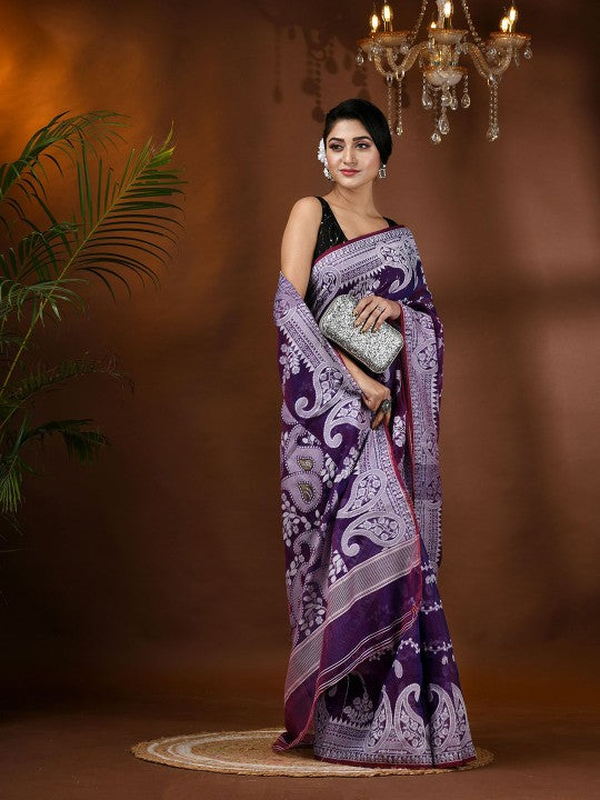 DESH BIDESH Paisley Zari Jamdani Saree with Woven Design Border