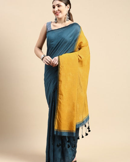 DESH BIDESH Colourblocked Cotton Silk Saree with Unstitched Blouse Piece