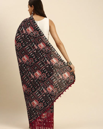 DESH BIDESH Handloom Woven Pure Cotton Taant Saree for Festive Occasions