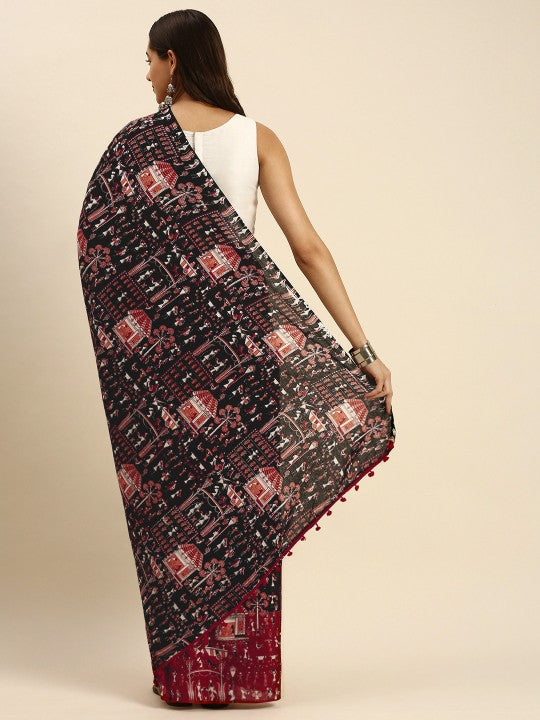 DESH BIDESH Handloom Woven Pure Cotton Taant Saree for Festive Occasions