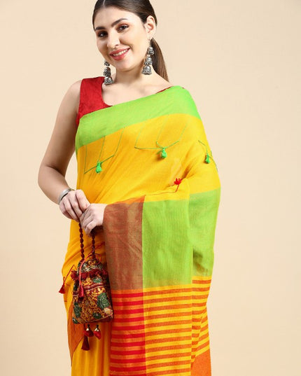 DESH BIDESH Solid Pure Cotton Taant Saree