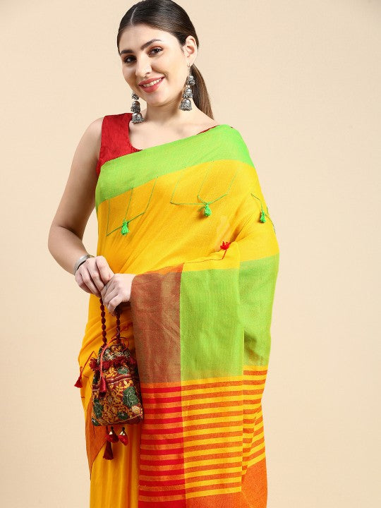 DESH BIDESH Solid Pure Cotton Taant Saree