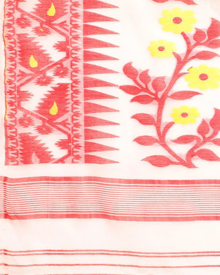 DESH BIDESH Woven Design Ethnic Motifs Pure Cotton Jamdani Saree