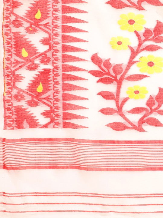 DESH BIDESH Woven Design Ethnic Motifs Pure Cotton Jamdani Saree