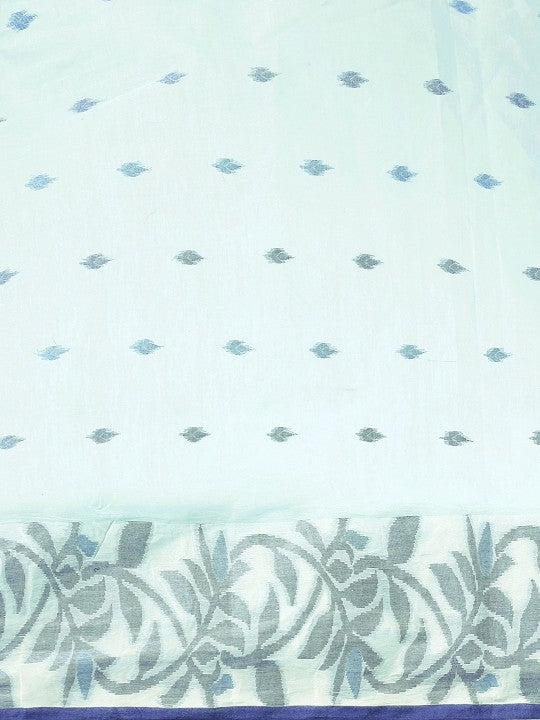 DESH BIDESH Blue & White Ethnic Motifs Pure Cotton Taant Saree