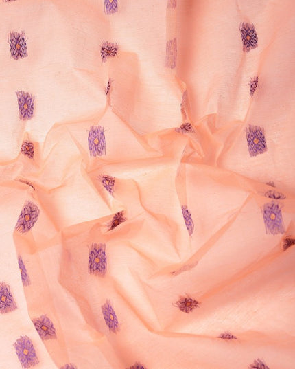 DESH BIDESH Peach Coloured & Grey Ethnic Motifs Pure Cotton Taant Saree