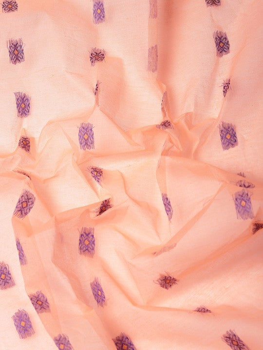 DESH BIDESH Peach Coloured & Grey Ethnic Motifs Pure Cotton Taant Saree