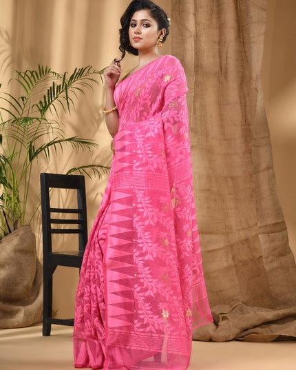 DESH BIDESH Geometric Woven Design Pure Cotton Taant Saree