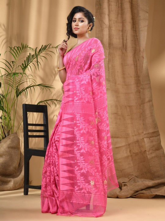 DESH BIDESH Geometric Woven Design Pure Cotton Taant Saree