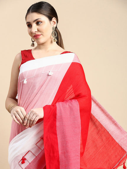 DESH BIDESH Colourblocked Pure Cotton Taant Saree