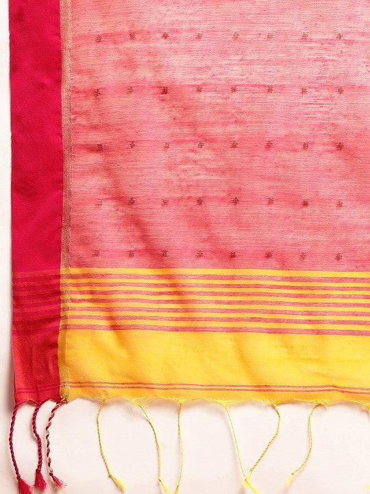DESH BIDESH Yellow Solid Pure Cotton Taant Saree