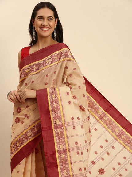 DESH BIDESH Woven Design Pure Cotton Taant Saree