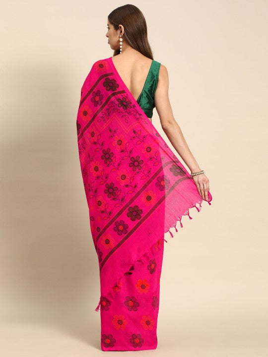 DESH BIDESH Floral Pure Cotton Taant Saree