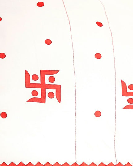 DESH BIDESH White & Red Printed Pure Cotton Taant Saree