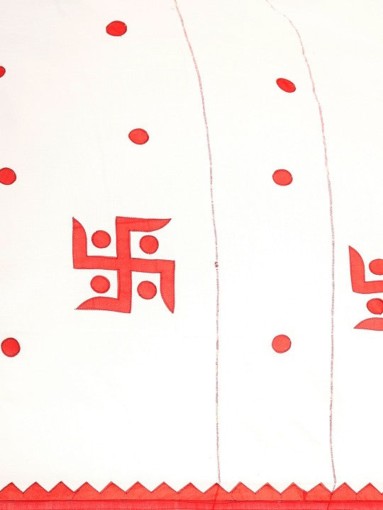 DESH BIDESH White & Red Printed Pure Cotton Taant Saree