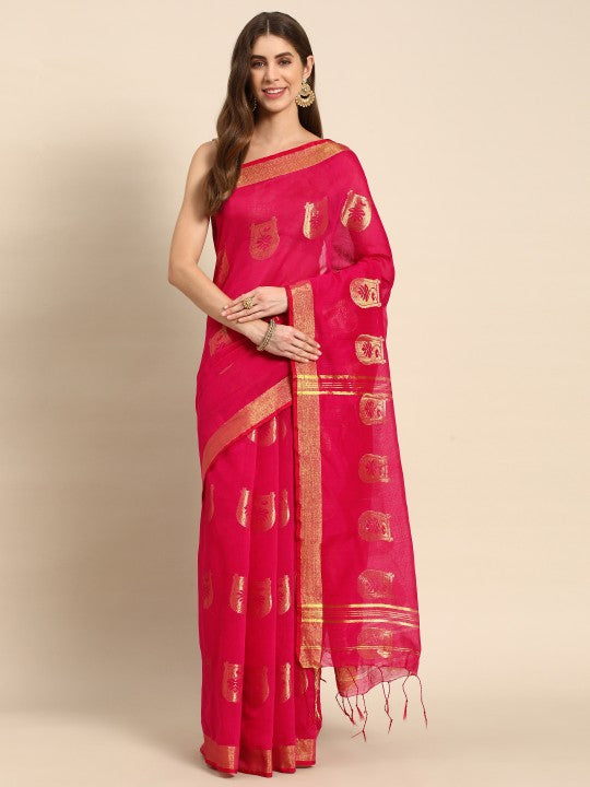 DESH BIDESH Ethnic Motifs Zari Taant Saree