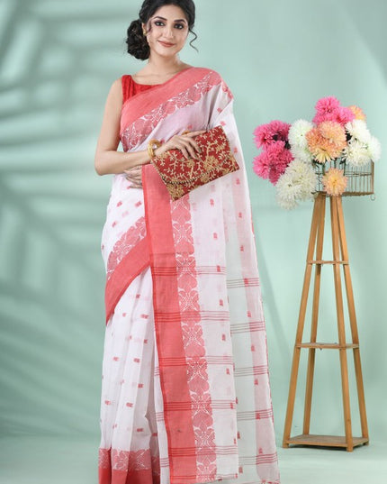 DESH BIDESH Elegant Woven Design Taant Saree with Unstitched Blouse Piece