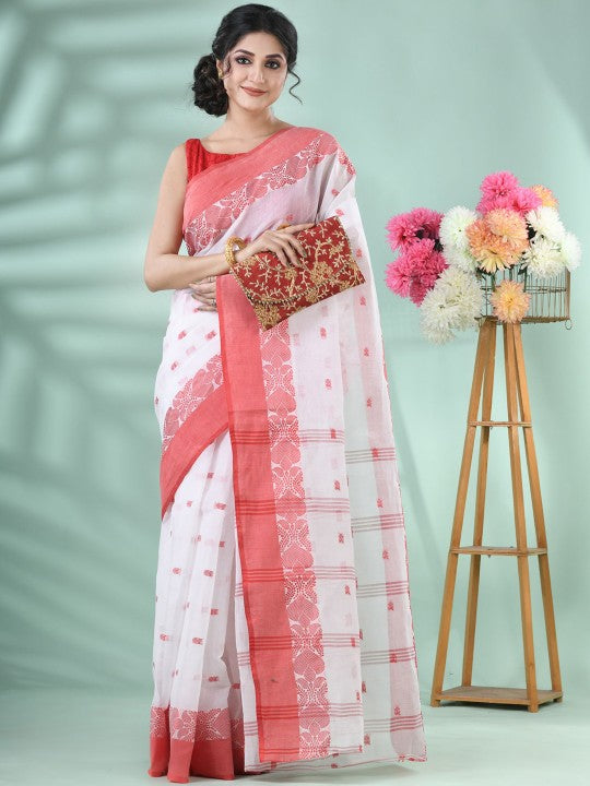 DESH BIDESH Elegant Woven Design Taant Saree with Unstitched Blouse Piece