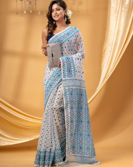 Exquisite DESH BIDESH Pure Cotton Woven Jamdani Saree for Women