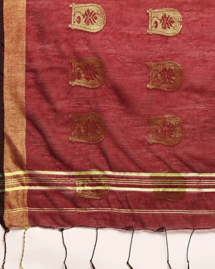 DESH BIDESH Maroon & Golden Ethnic Design Pure Cotton Taant Saree