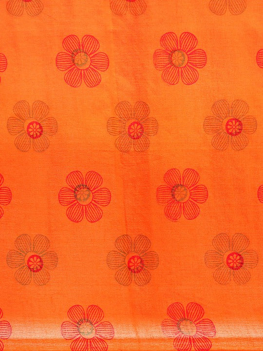DESH BIDESH Floral Printed Pure Cotton Taant Saree