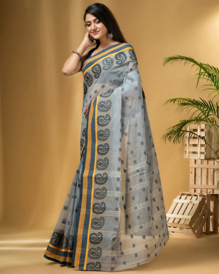 DESH BIDESH Paisley Woven Design Pure Cotton Taant Saree