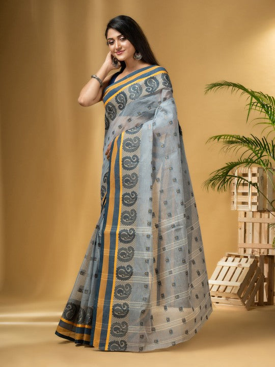 DESH BIDESH Paisley Woven Design Pure Cotton Taant Saree