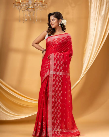 DESH BIDESH Ethnic Motifs Woven Design Zari Silk Cotton Ready To Wear Taant Saree