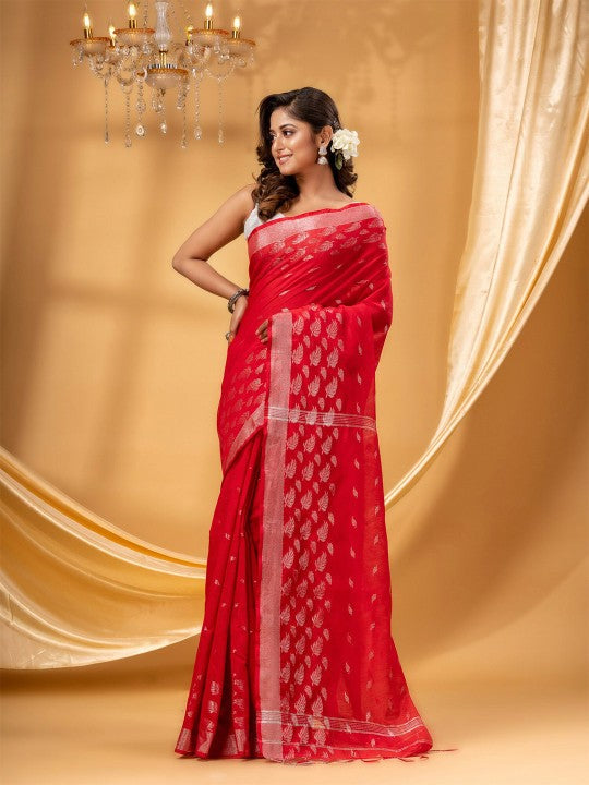 DESH BIDESH Ethnic Motifs Woven Design Zari Silk Cotton Ready To Wear Taant Saree