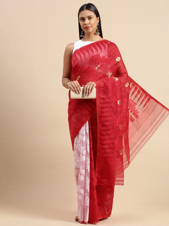 DESH BIDESH Floral Pure Cotton Taant Saree