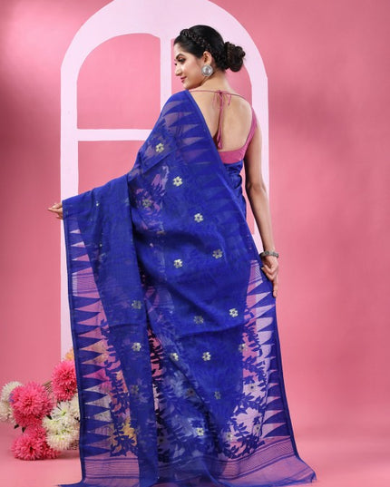 DESH BIDESH Floral Woven Design Pure Cotton Half And Half Jamdani Saree