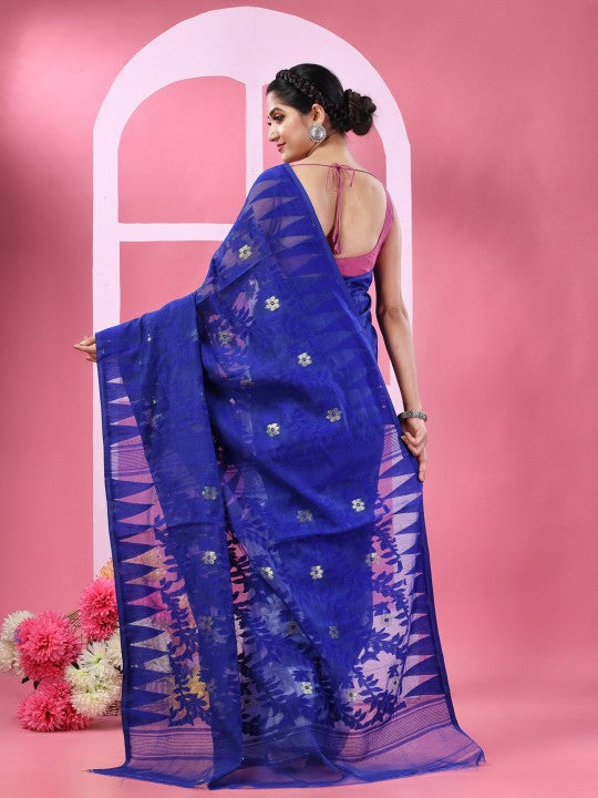 DESH BIDESH Floral Woven Design Pure Cotton Half And Half Jamdani Saree